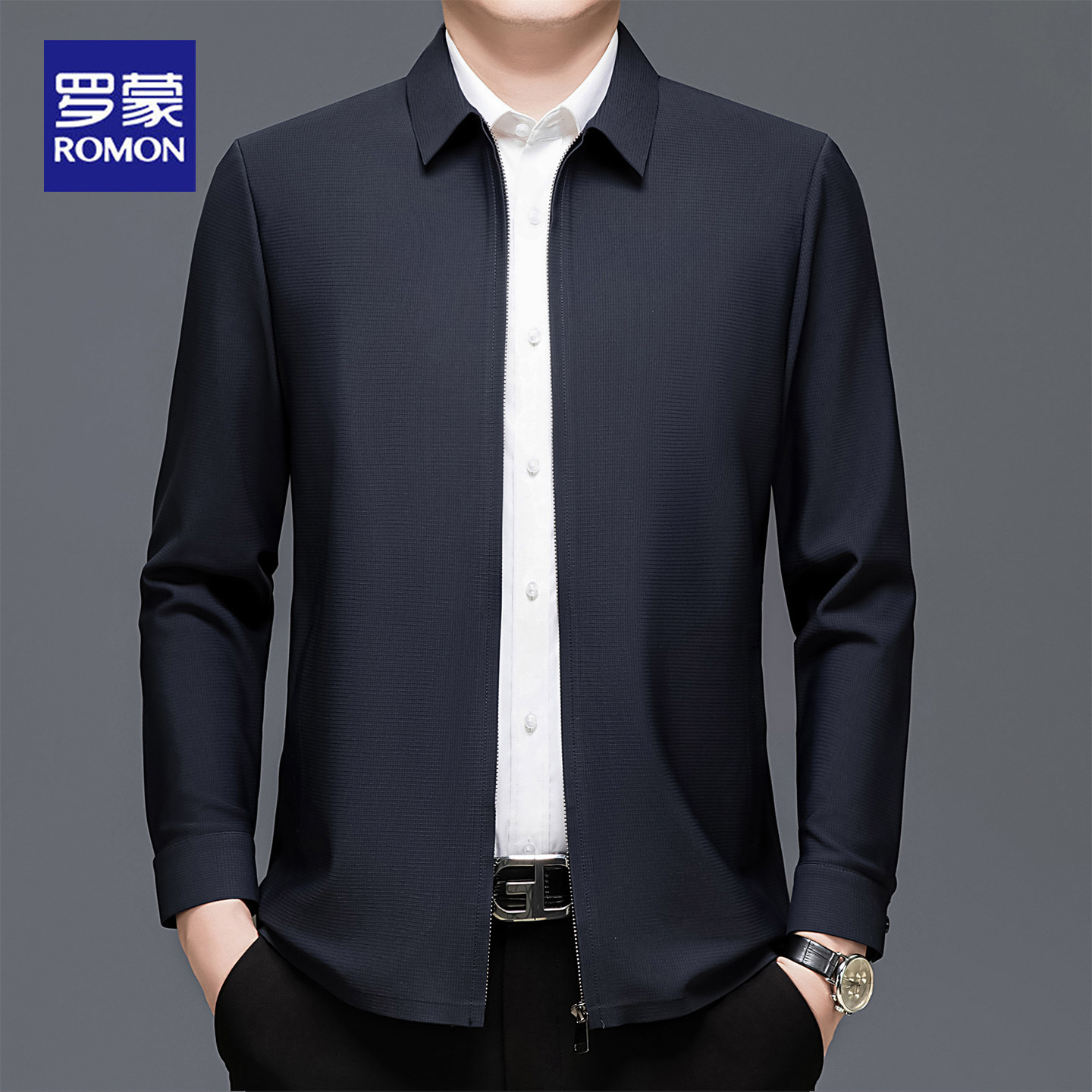 罗蒙2025新款男士户外夹克衫春秋商务翻领休闲爸爸装行政外套男装