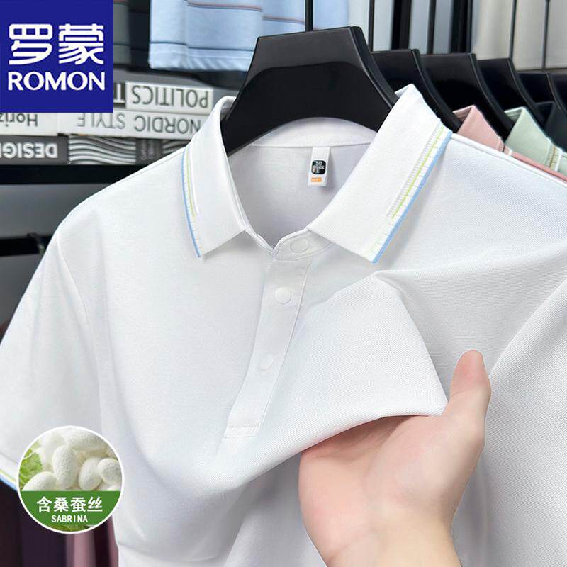 罗蒙2025夏季新款短袖T恤男士中年休闲宽松翻领爸爸装冰丝POLO衫