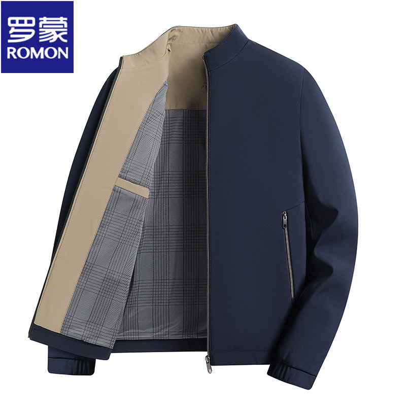罗蒙夹克男士春秋2026新款中年男防风立领茄克商务休闲外套爸爸装