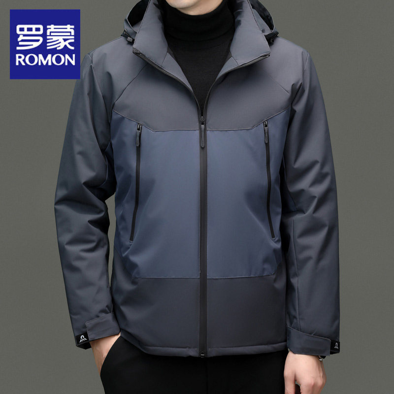 罗蒙加厚保暖户外冲锋衣男2025秋冬季新款中年爸爸连帽夹克外套男
