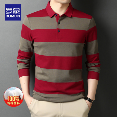 罗蒙春秋纯棉长袖polo衫男士亲肤