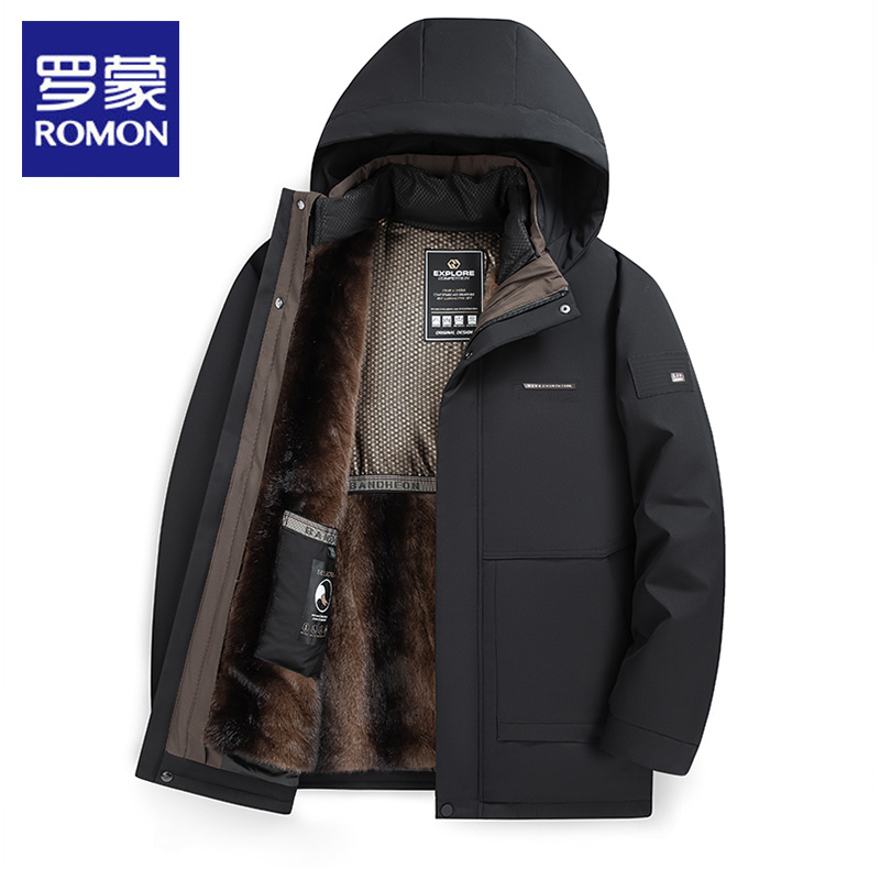 罗蒙中长款脱卸内胆男士羽绒服