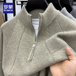 罗蒙冬季半拉链立领毛衣男士商务休闲亲肤针织衫加厚保暖打底衫男