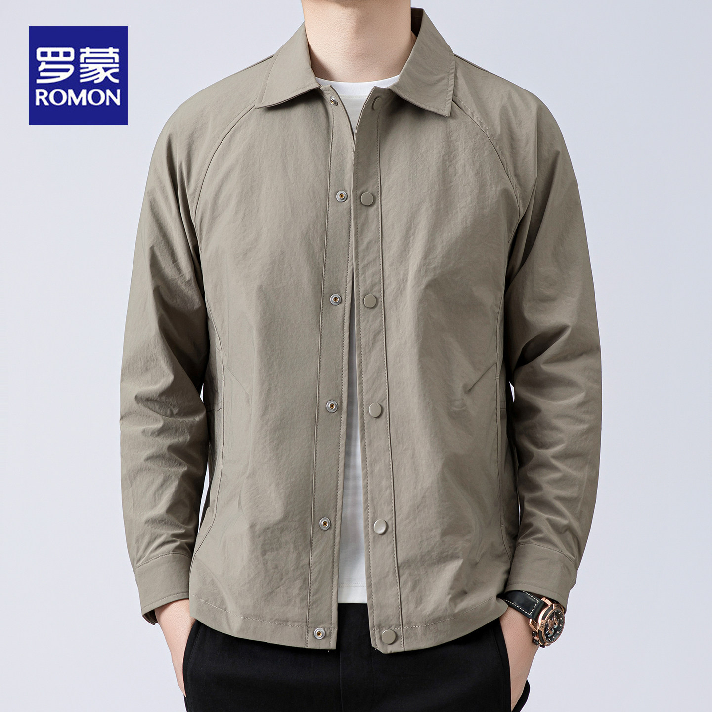 罗蒙2025新款男士夹克外套春秋款商务休闲亲肤舒适翻领百搭上衣男