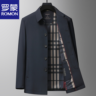罗蒙夹克男中长款风衣2025春秋季商务休闲行政男装中年爸爸装外套