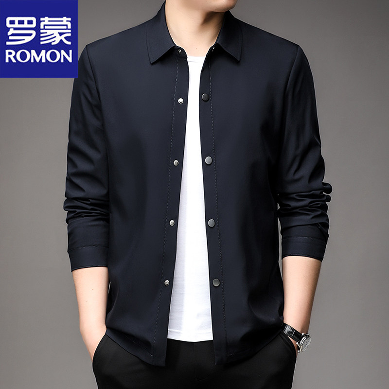 罗蒙春秋新款外套男装行政翻领休闲男士夹克商务宽松百搭茄克衣服