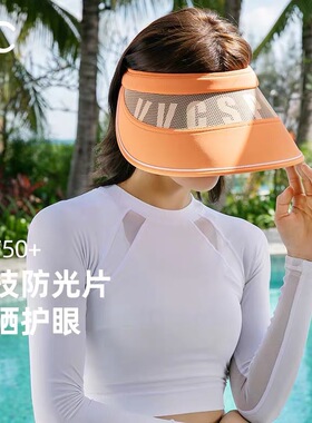 VVC新品防晒帽女遮阳帽户外防紫外线百搭太阳帽烈焰空顶帽子字母