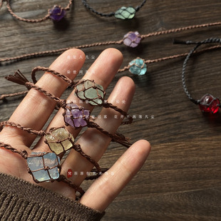 【落凡尘】原创设计macrame手工编织水晶手链天然原石手绳小众ins