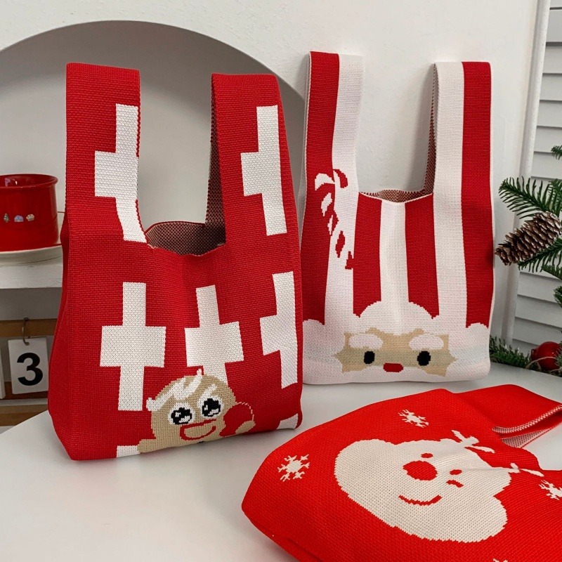 圣诞节卡通针织手提包大容量拎包