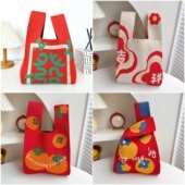 针织小包女士购物袋圣诞节包包软编织包新年礼袋礼品包复古手提包