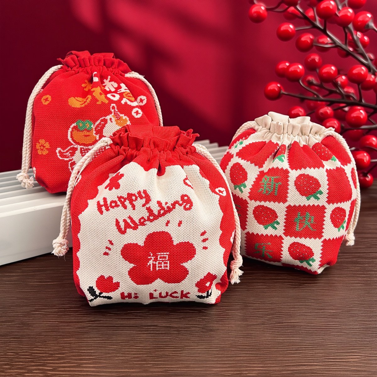 新年伴手礼袋红色针织手提包抽绳束口福袋结婚礼袋喜庆编织礼品袋,箱包皮具/热销女包/男包,通用款女包,淘宝优惠券,粉丝福利购,淘宝优惠卷