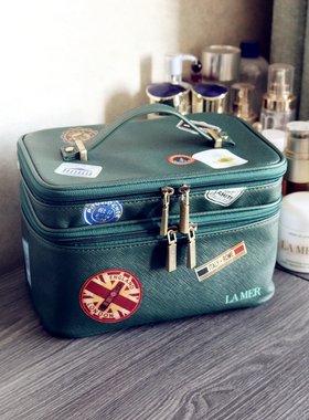 海蓝之谜化妆包LAMER洗漱包绿色复古双层大容量手提分隔化妆箱