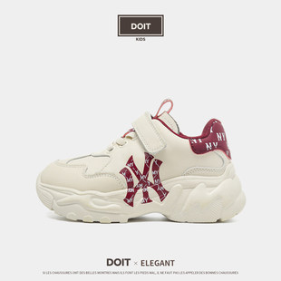 真皮儿童老爹鞋2025秋冬新款安可拉红男童运动鞋加绒二棉女童休闲