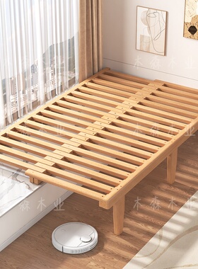 榉木飘窗伸缩床卧室改造一体加宽拼接延伸床多功能推拉拓展床定制