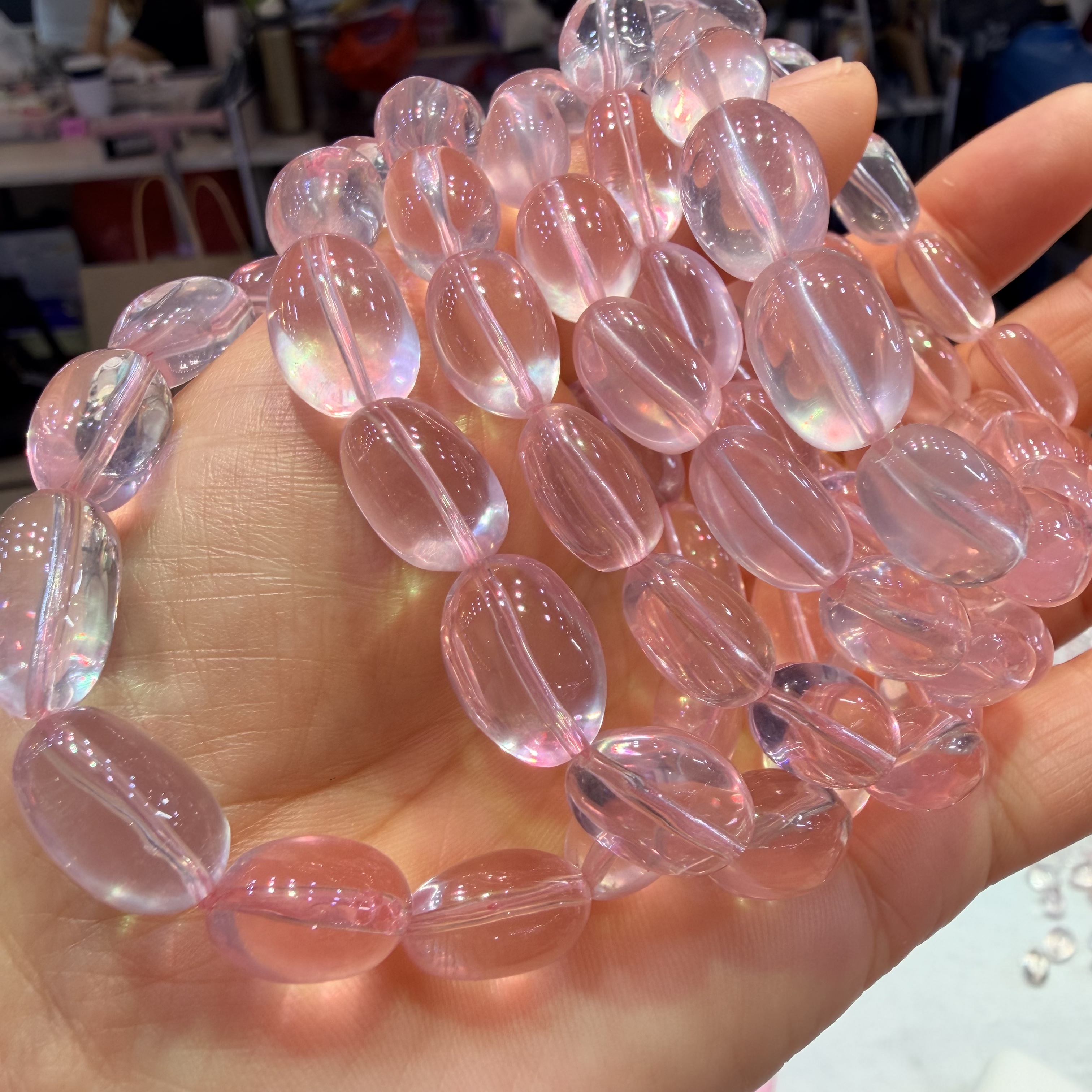 天然粉水晶随形糖豆手链女款单圈粉晶手串女友闺蜜生日礼物星光粉