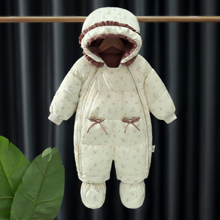 宝宝冬季羽绒棉服加厚保暖连体衣外出服棉衣套新生婴儿哈抱衣包脚