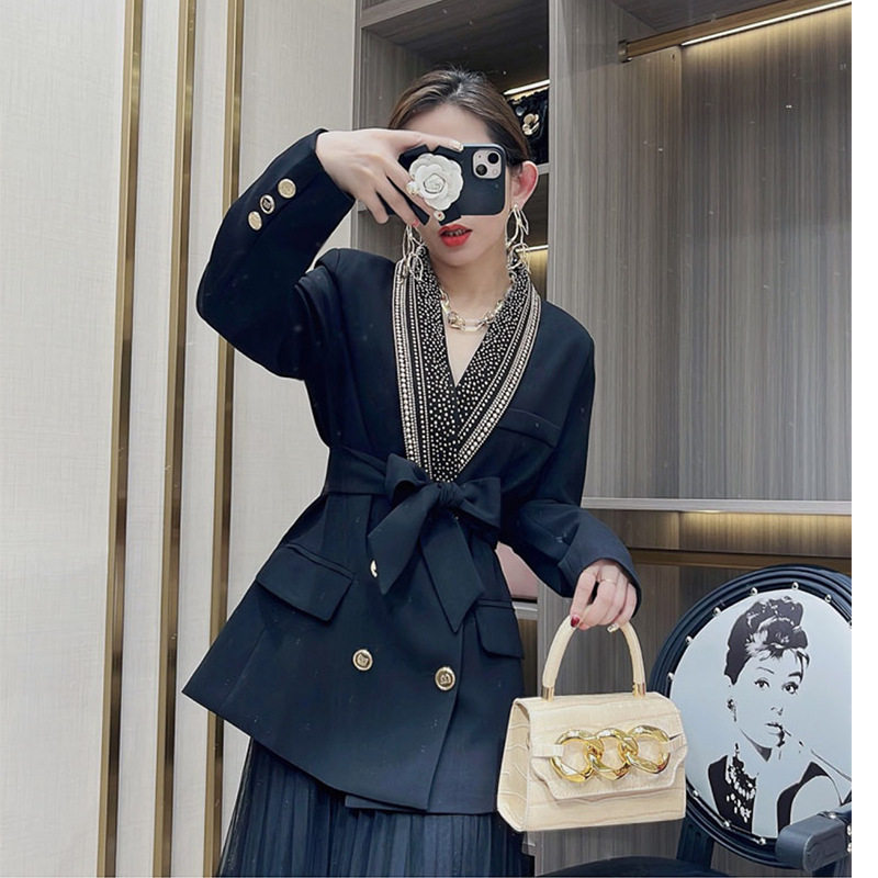 黑色西装名媛气质修身显瘦收腰复古时尚休闲高级感小众设计外套女