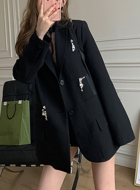 欧美秋冬复古休闲炸街chic西装气质名媛小众设计高级感香港风外套