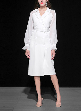 欧美复古休闲chic西装气质名媛小众设计高级感连衣裙风衣外套女OL
