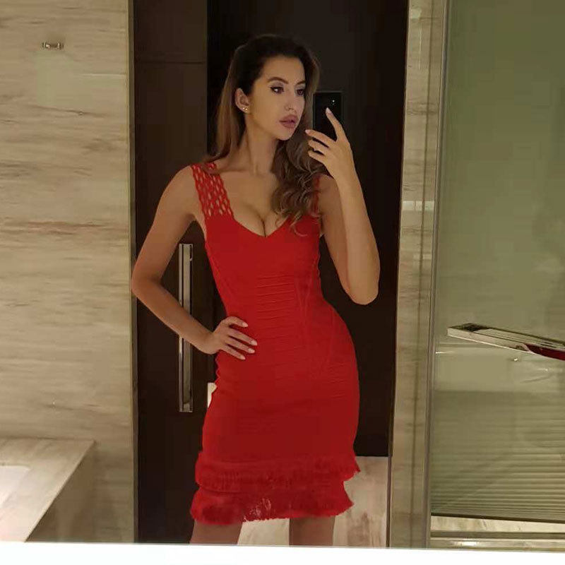 法式露肩背显瘦夜店生日party裙