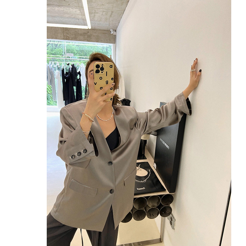灰色西装名媛气质显瘦复古时尚休闲高级感小众设计港风百搭外套女