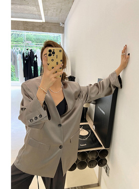 灰色西装名媛气质显瘦复古时尚休闲高级感小众设计港风百搭外套女