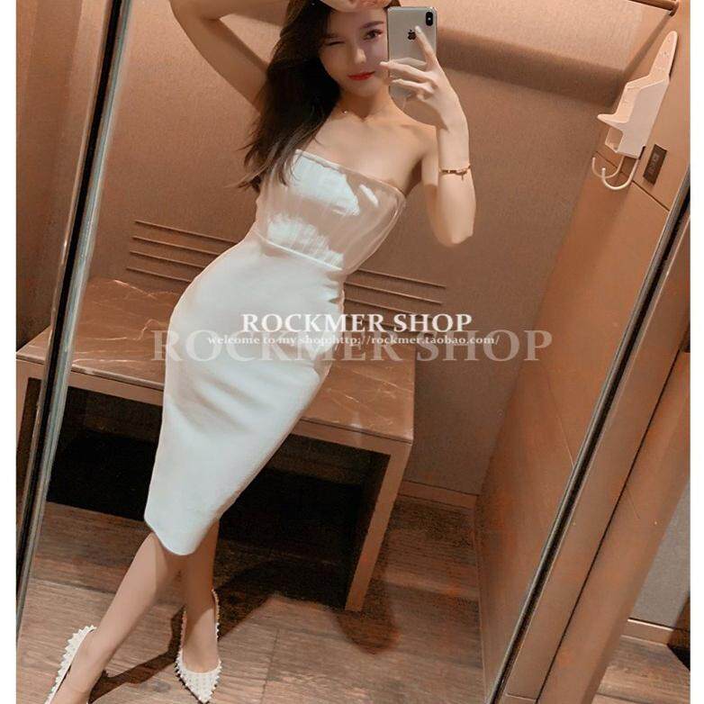 白色礼服轻奢小众高端级欧美性感抹胸露背气质晚宴年会生日连衣裙