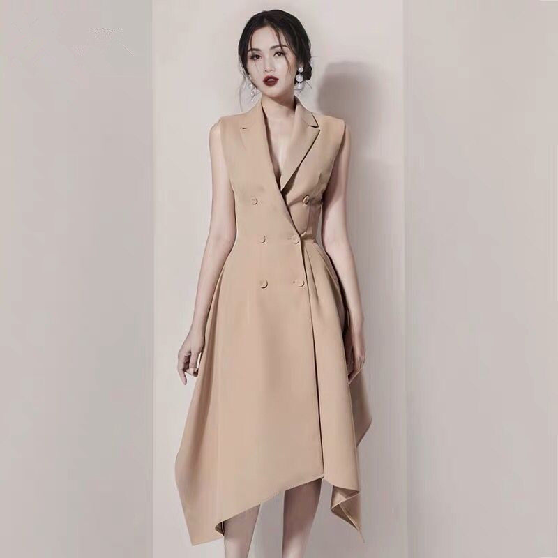 性感V领礼服修身显瘦收腰气质名媛晚宴会生日不规则连衣裙西装女
