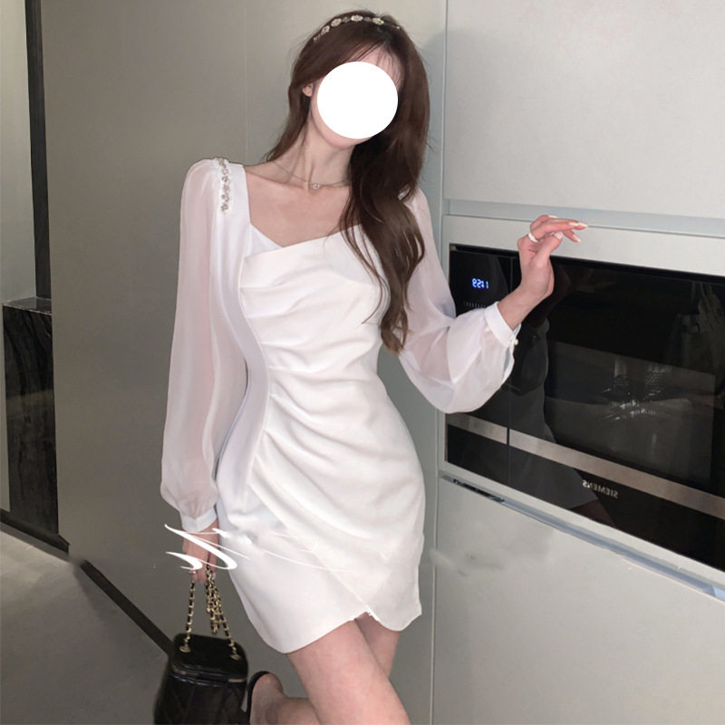 法式白色礼服女轻奢小众高端级感名媛气质收腰显瘦包臀露背连衣裙