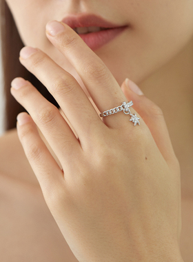 JudyCollins纯银镶钻雪花戒指