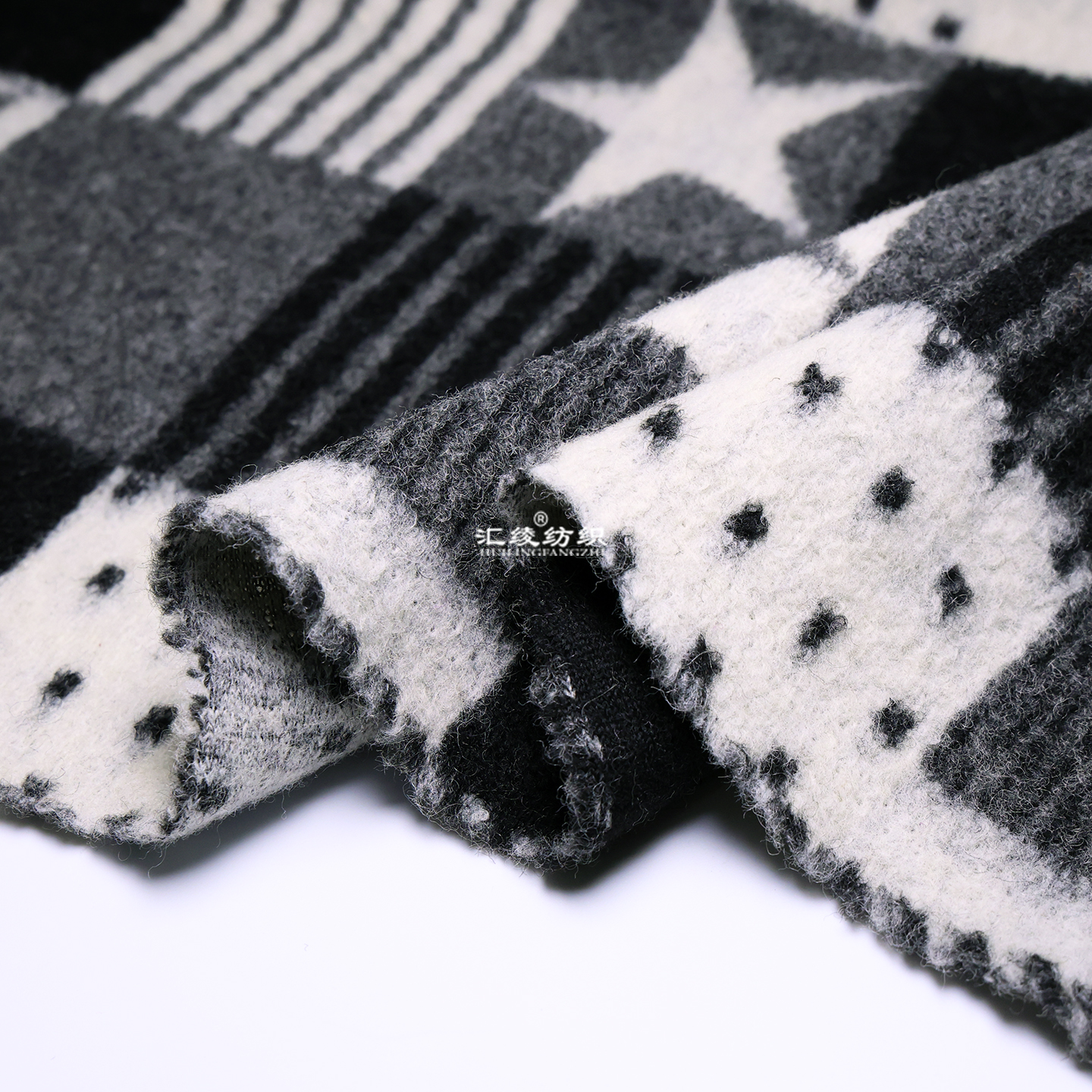 黑白格子拉毛针织羊毛布料