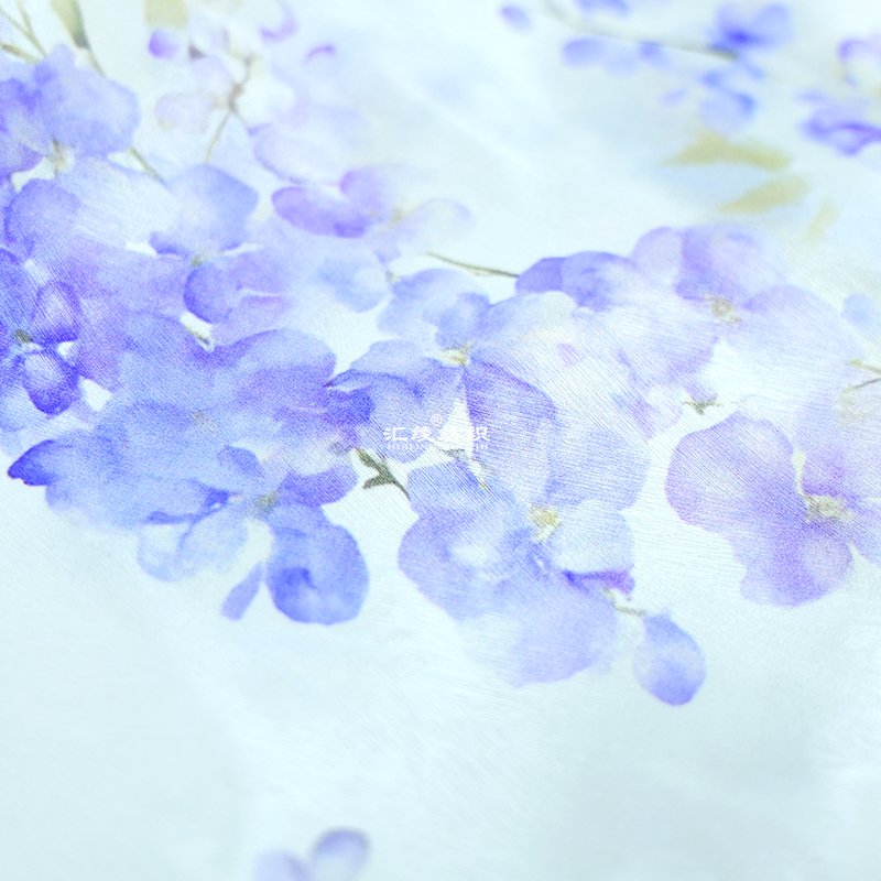 垂感薰衣草印花桑蚕丝布料人字纹连衣裙旗袍汉服衬衫服装真丝面料