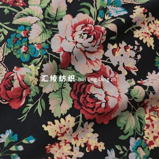 印花锦棉罗马布料冬季加厚弹力中国风半身裙外套裤子西装服装面料