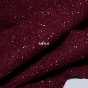 含毛酒红色雪花点针织羊毛布料秋季弹力羊毛开衫裙子毛料毛呢面料