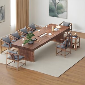 原木整板茶台桌椅组合洽谈室桌