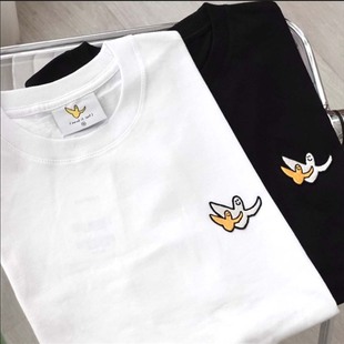 韩国代购Whatitisnt 小飞人短袖经典刺绣T恤宽松休闲男女同款上衣