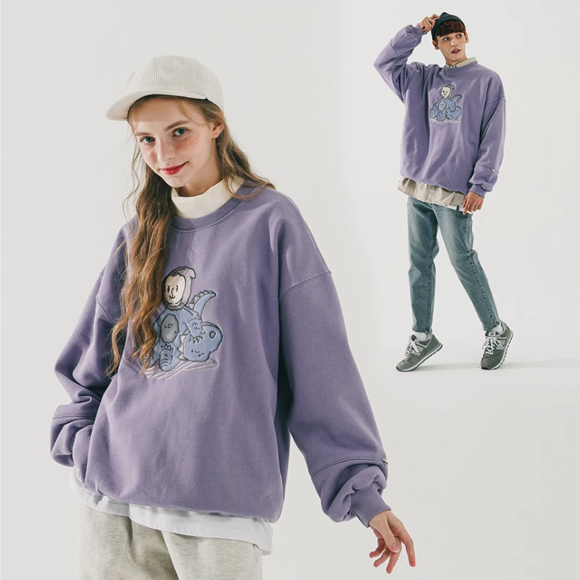 韩国代购 WV PROJECT圆领卫衣卡通可爱龙宽松休闲加绒长袖情侣款