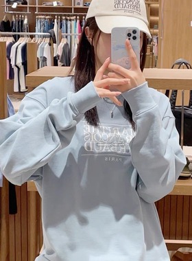 韩国代购 marithe圆领卫衣宽松休闲百搭男女上衣jennie车静媛同款