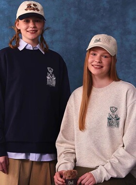 韩国代购 marithe素描小熊套头卫衣背后印花宽松情侣款上衣秋冬潮