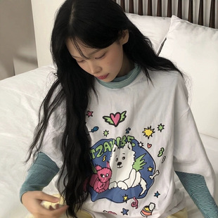 韩国代购 itzavibe印花短袖卡通漫画可爱T恤宽松休闲圆领上衣夏季