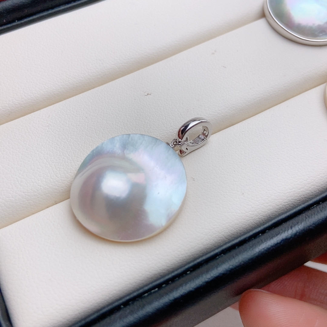 21mm白色澳洲海水马贝吊坠，极光无暇