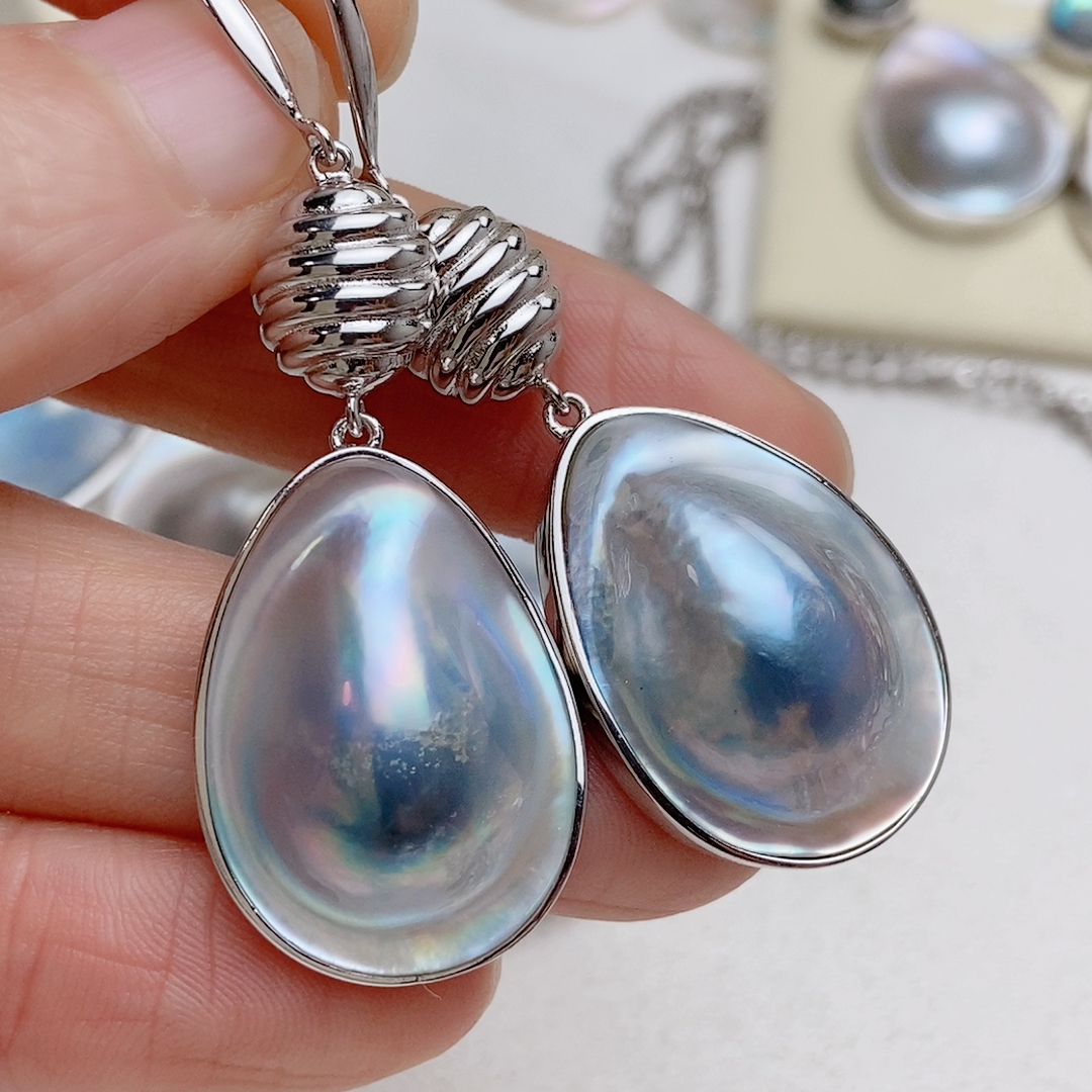 修长水滴耳环，纯银