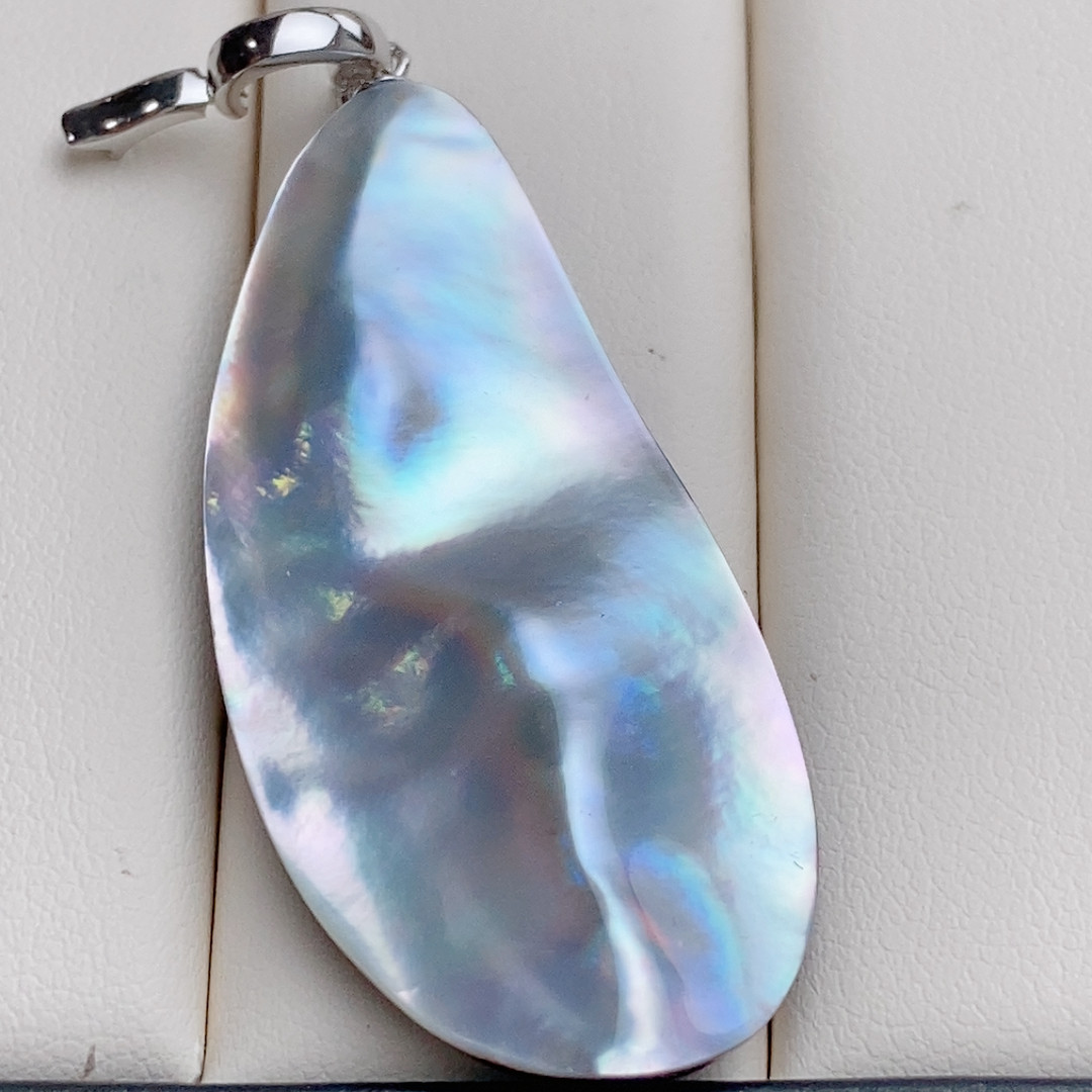 修长，极光海水马贝吊坠，纯银