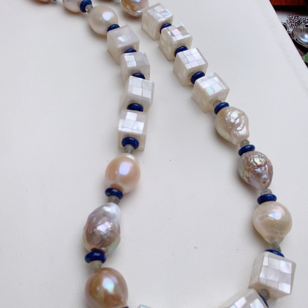 设计款，方糖白蝶贝，爱迪生项链