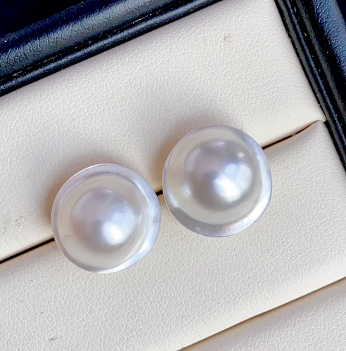 海水马贝荷包蛋耳钉，小澳白马贝，高级简约 14-15mm，极光无瑕