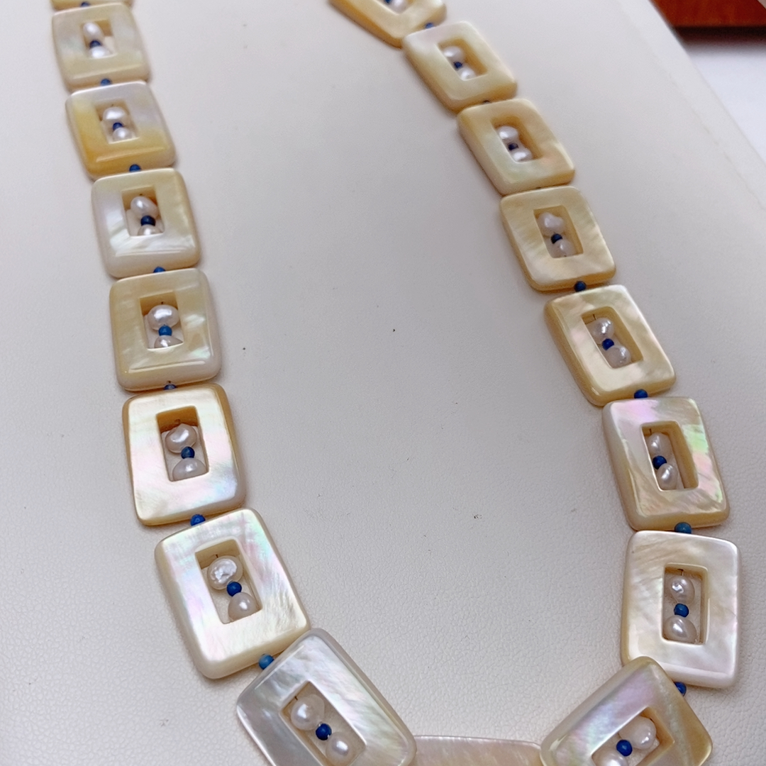 天然南洋金珠母蚌，方形项链，设计款