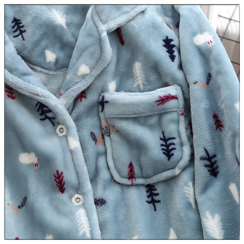 NEW FLANNEL PAJAMAS WOMENS SINGLE TOP WINTER LONG SLEEVE PADDED CORAL FLEECE LOUNGEWEAR LOOSE PLUS SIZE CARTOON