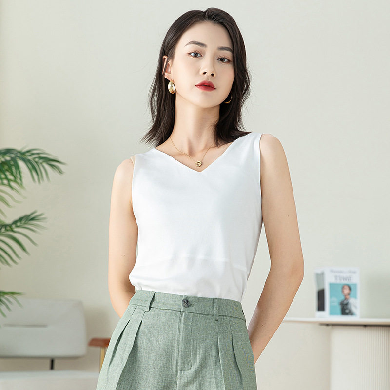醋酸白色V领吊带背心女显瘦内搭