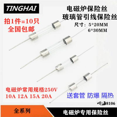 电磁炉保险丝玻璃管带引线脚5*20 6*30维修常用 10A12A15A20A250V