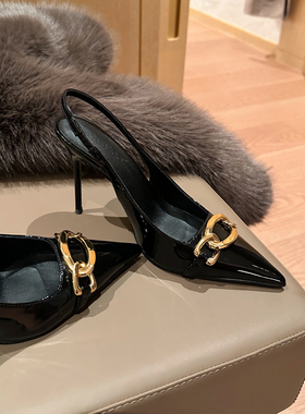 高跟鞋女细跟尖头金属气质不累脚御姐性感凉鞋单鞋黑色2026年新款